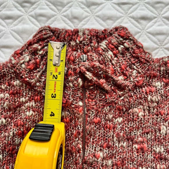 Woolrich Red Beige Marled Knit Quarter Zip Mock Neck Wool Blend Sweater Size L - Picture 14 of 16